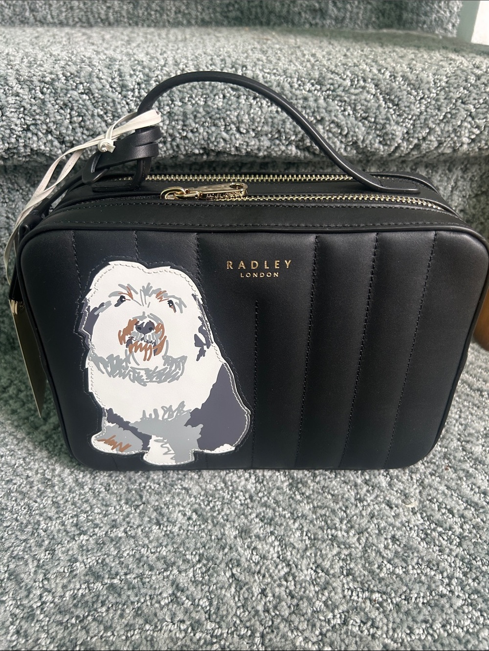 RADLEY LONDON Black Quilted Mini Bag with Dog Patch